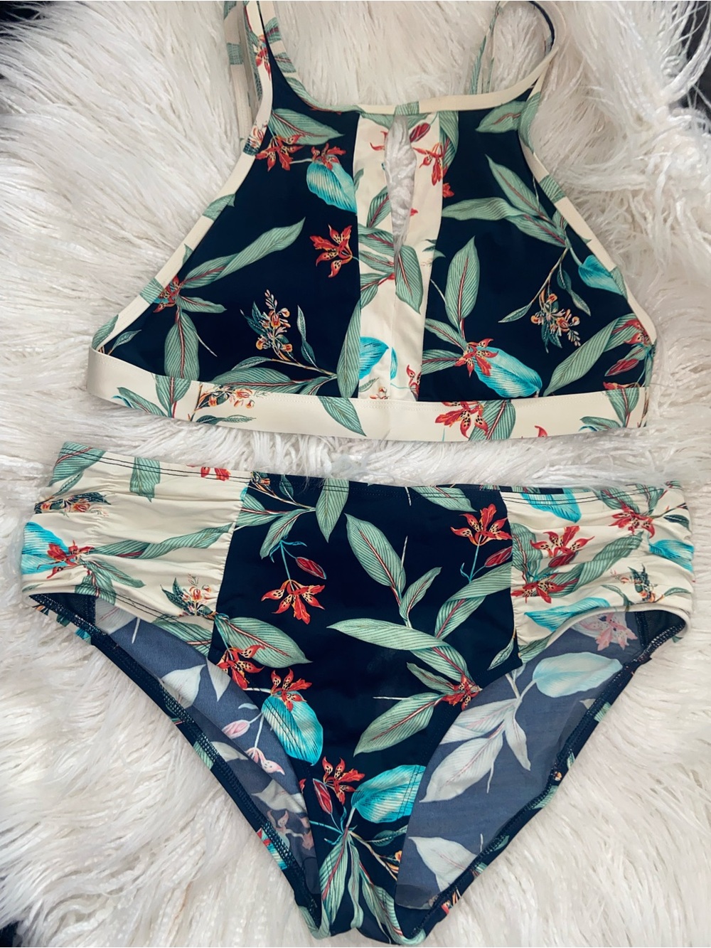 Skye Swimwear Black & Cream Tropical High-Neck Bikini Set